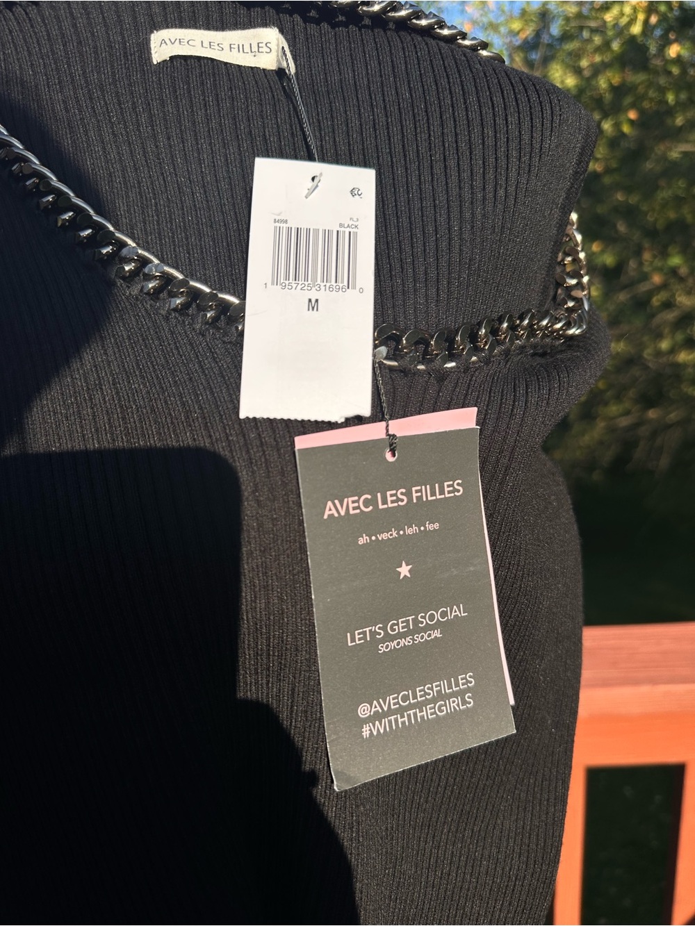 Avec Les Filles Chain Trim Ribbed Tank Black - Picture 4 of 6